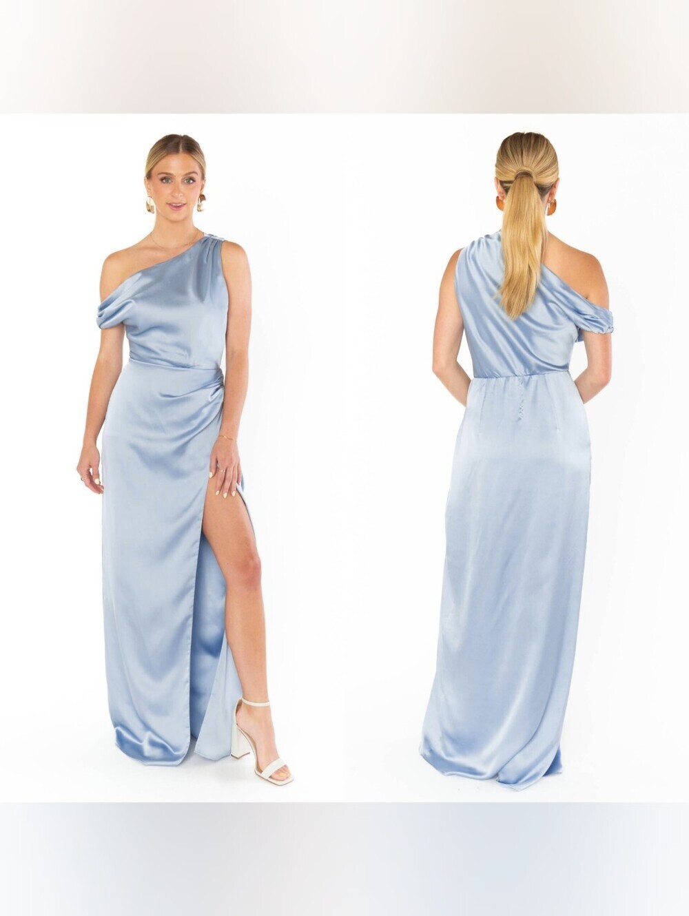 Show Me Your MuMu Jodie Steel Blue Luxe Satin Dress Wedding Party Formal Prom